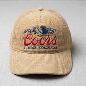Coors Banquet Corduroy Snapback Hat Tan Golden Colorado Mountain Logo Cap NEW